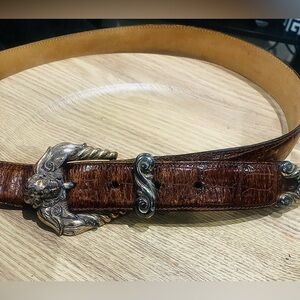 Brighton Brown Croc-Embossed Belt with Silver Accents